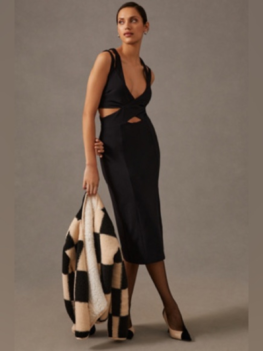 ANTHROPOLOGIE CUTOUT MIDI DRESS - Black